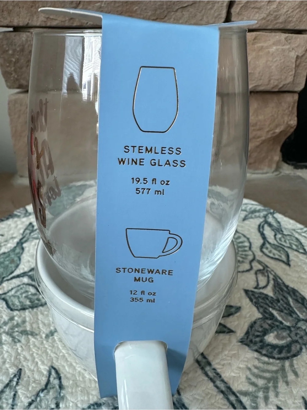 White Ceramic Mug & Glass Set with Gold Lettering - NWT